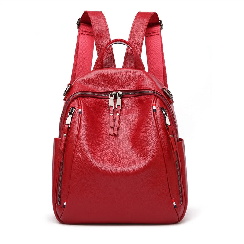 New Fashion Black Blue Red Genuine Leather Cute Women Backpacks Female Girl Backpack Lady Travel Bag Shoulder Bags M0977 - LiveTrendsX