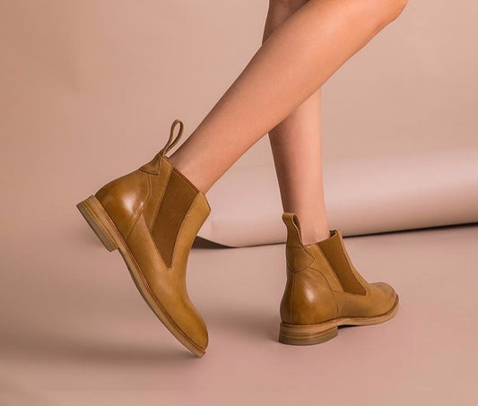 Chelsea Ankle Boots Women Genuine Cow Leather Elastic Band Pointed Toe High Quality Lady Shoes Handmade - LiveTrendsX