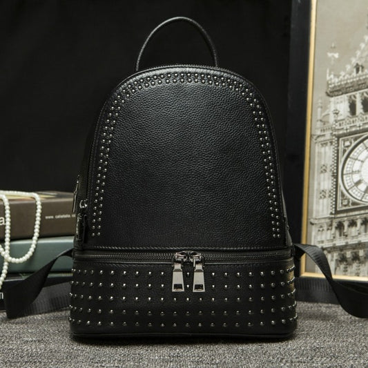 New Fashion Rivet Women Backpack Ladies Backpack Genuine Leather Casual Korean Female Travel Bag Large Capacity Girl School Bag - LiveTrendsX
