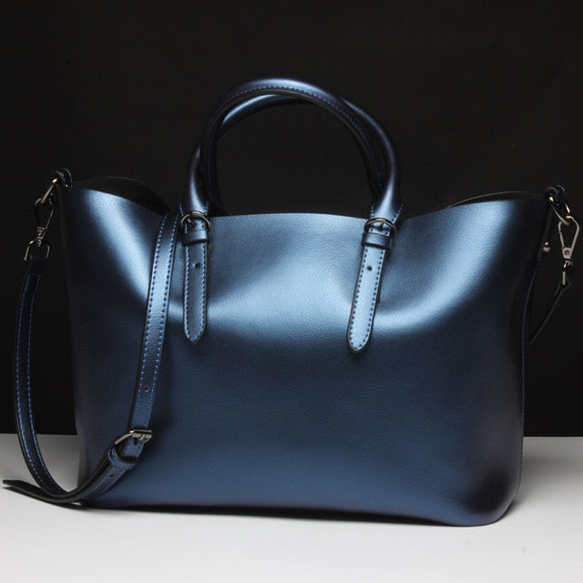 Silver Genuine Leather Shoulder Bags for Women 2019 High Quality Luxury Handbags Big Messenger Bag Tote Ladies Hand Bags Natural - LiveTrendsX