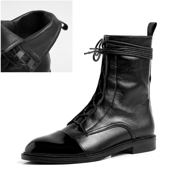Fashion Women Martin Boots Genuine Leather Lace Up Ladies Ankle Boots Handmade Soft Leather Autumn Basic Shoes Woman - LiveTrendsX
