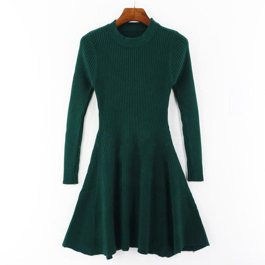 Women Long Sleeve Sweater Dress Women's Irregular Hem Casual Autumn Winter Dress Women O-neck A Line Short Mini Knitted Dresses - LiveTrendsX
