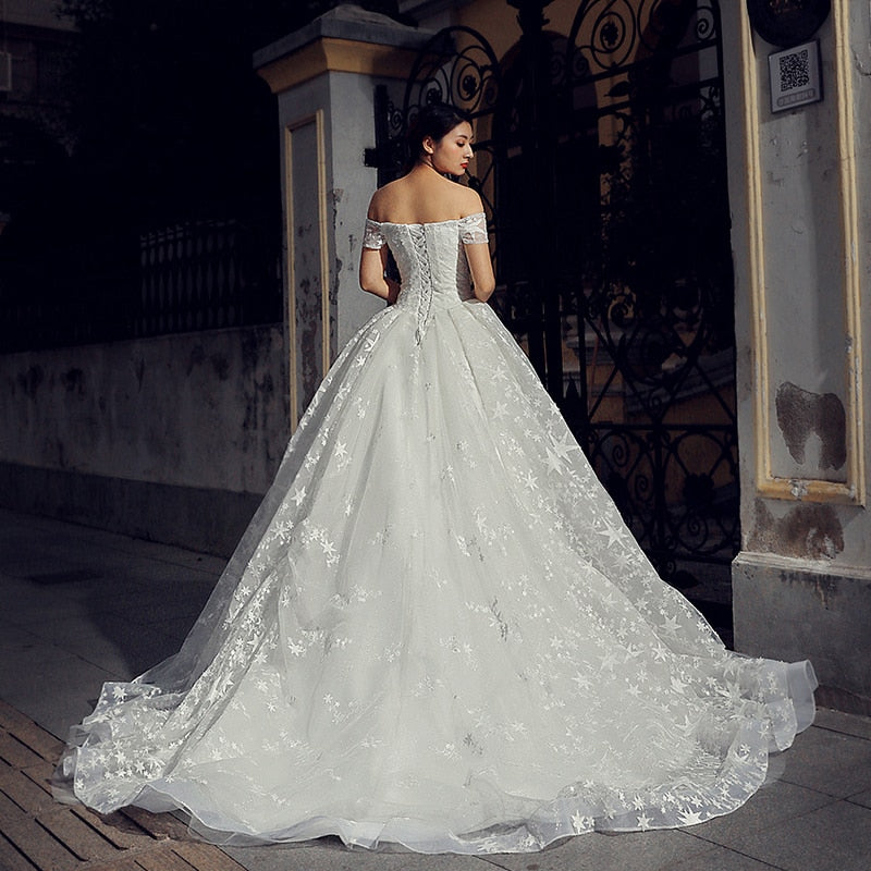 vintage wedding dress  ball gown princess off the shoulder lace up ruffles marriage dress vestido noiva - LiveTrendsX