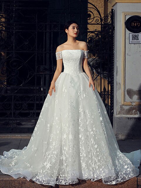vintage wedding dress  ball gown princess off the shoulder lace up ruffles marriage dress vestido noiva - LiveTrendsX