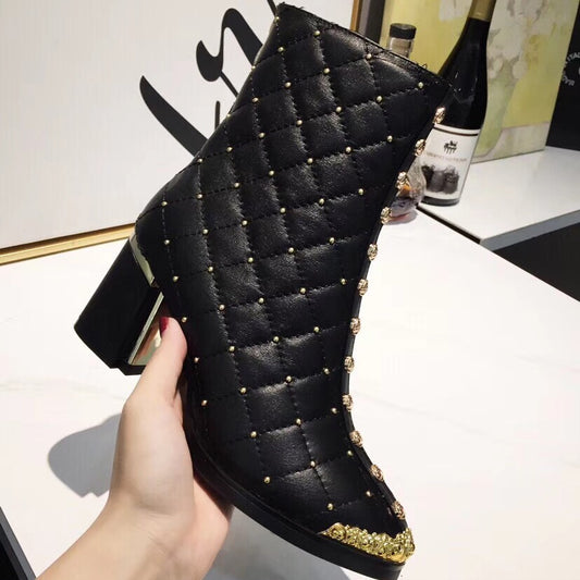 Women Ankle Boots Pointed Toe High Heels Zipper Square Heel Ladies F Short Boots - LiveTrendsX