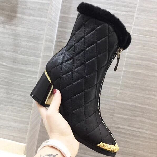 Women Ankle Boots Pointed Toe High Heels Zipper Square Heel Ladies F Short Boots - LiveTrendsX