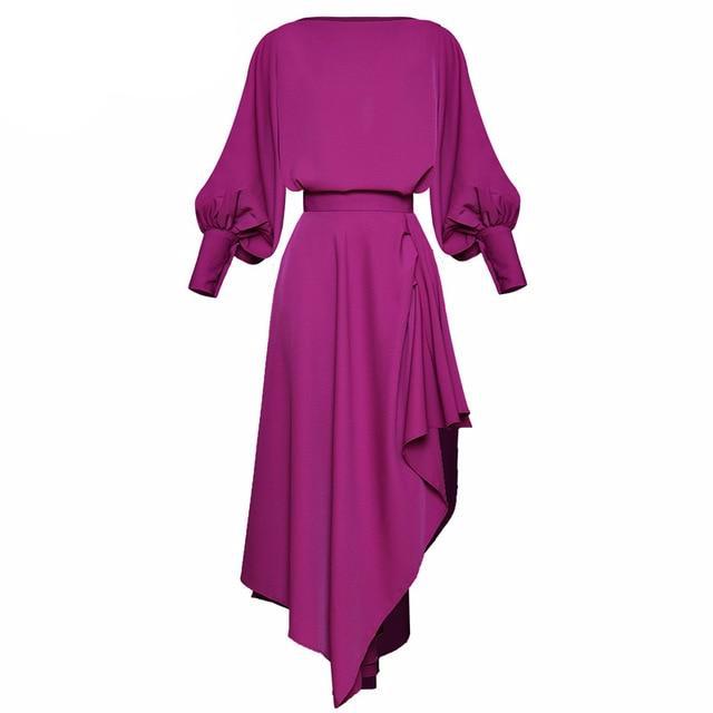 Fashion Designer Suit Spring Summer Women Lantern Sleeve Loose Tops+ Asymmetrical skirt Two-piece set - LiveTrendsX
