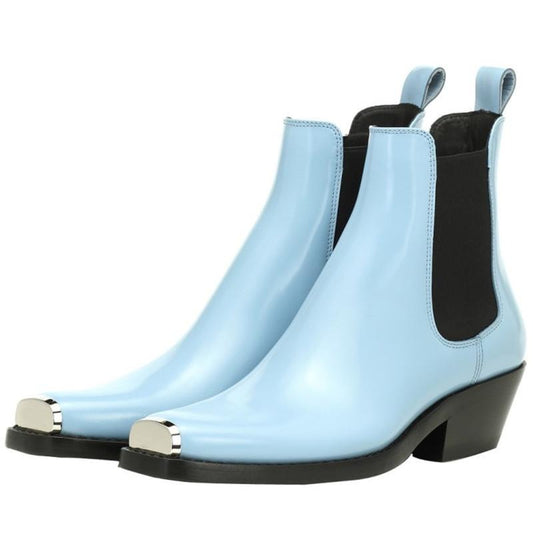 Women Winter Genuine Leather Ankle Boots For Women Metal Toe Cap Elastic Band Booties Mujer 2019 Low Heels Shoes Woman - LiveTrendsX