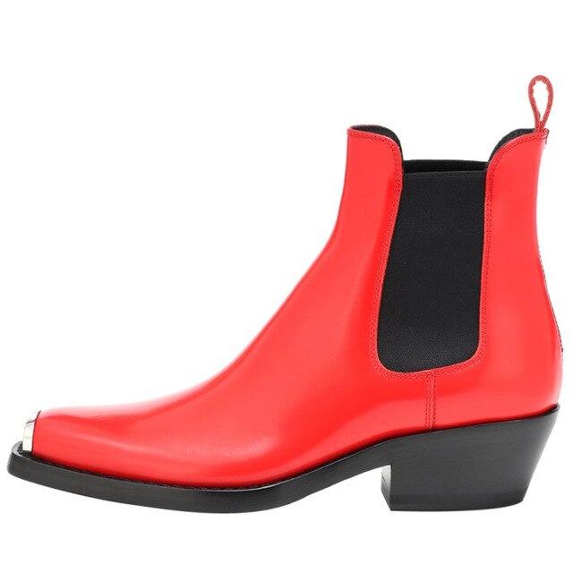 Women Winter Genuine Leather Ankle Boots For Women Metal Toe Cap Elastic Band Booties Mujer 2019 Low Heels Shoes Woman - LiveTrendsX