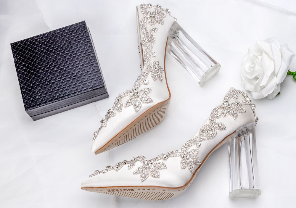 女性用ウェディングシューズ 花嫁用クリアヒール クリスタルパンプス