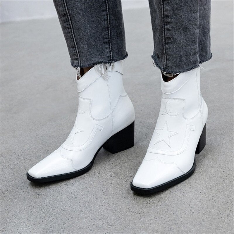 Retro Ankle Boots Women Winter Printed Genuine Leather Slip on Women Boots Shoes Woman Zipper Botines Mujer 2019 - LiveTrendsX