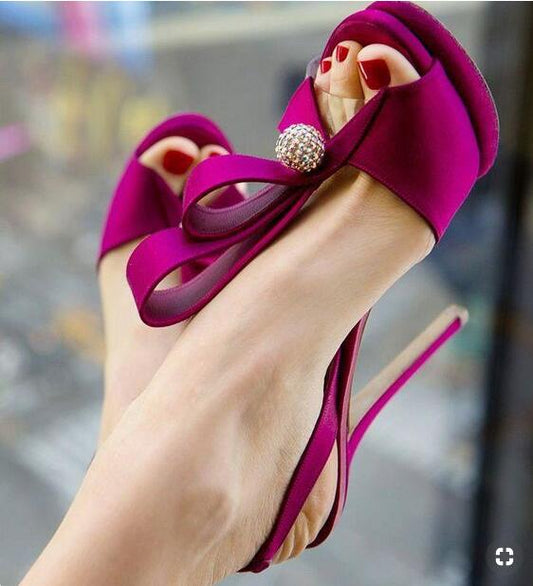 Women Sandals Peep Toe Red Satin Shoes