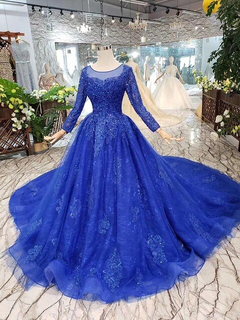 evening dresses with train custom size o-neck long sleeves A-line mother of bride dress - LiveTrendsX