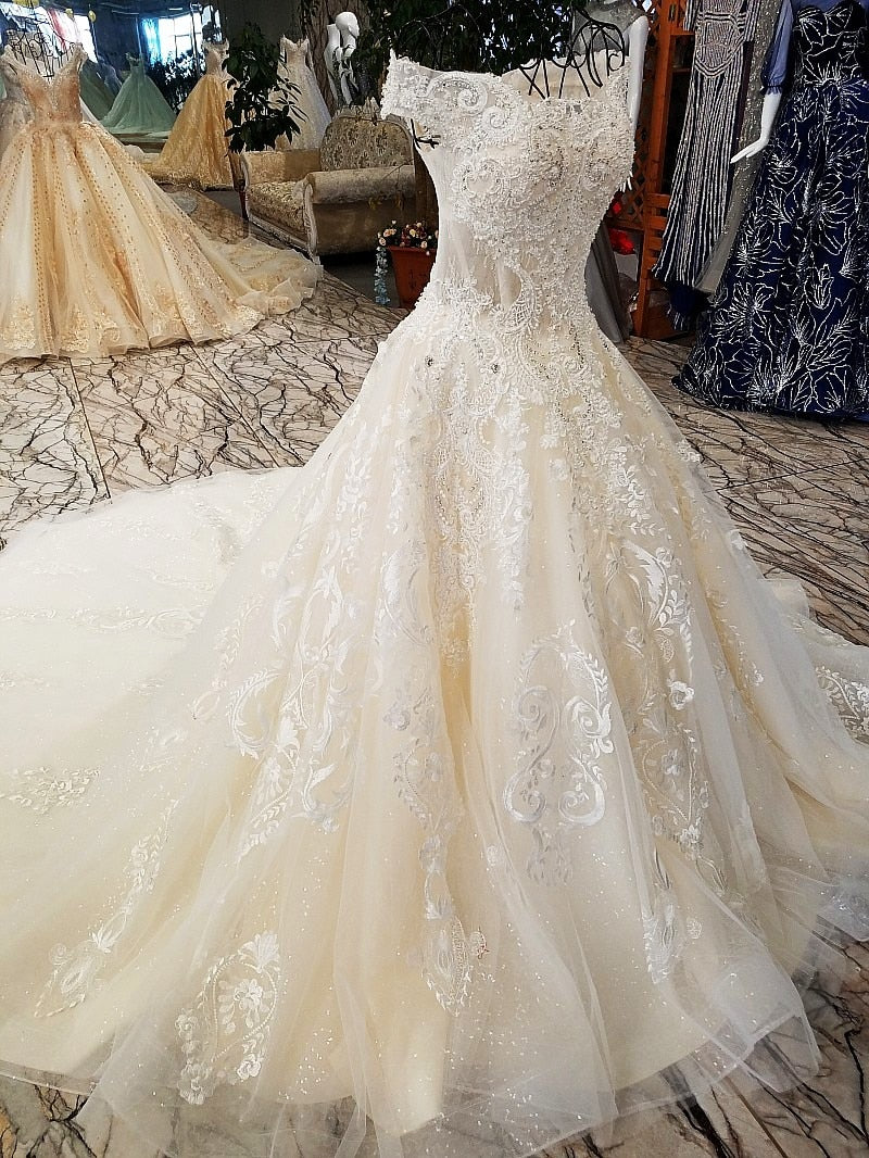 wedding dresses sweetheart off the shoulder beading A-line princess bridal dresses - LiveTrendsX