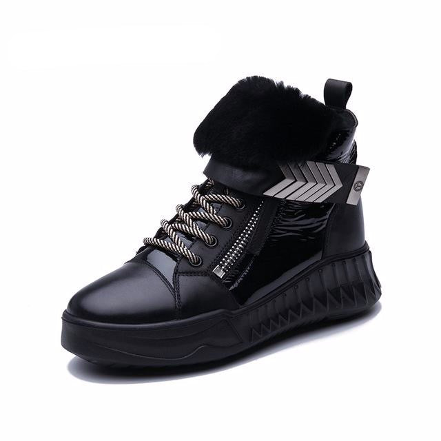 new winter leather natural wool women's shoes leather slip-resistant platform shoes black short boots - LiveTrendsX