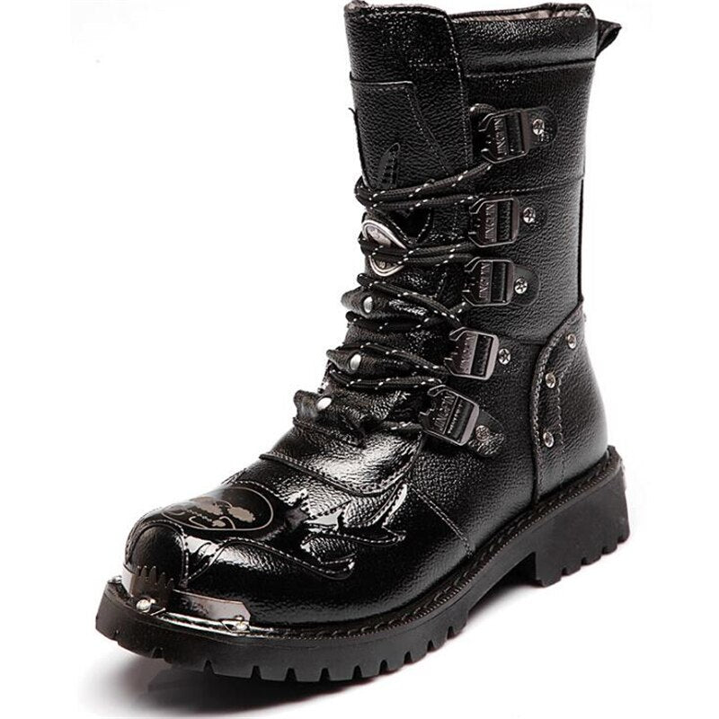 Mens Punk Retro Leather Motorcycle Boots