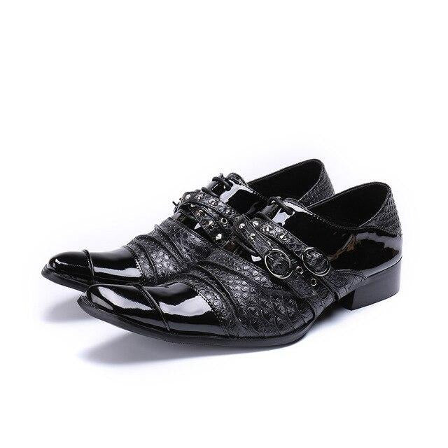 British Genuine Leather Men Business Shoes Black Buckle Men Oxford Shoes Square Toe Party Dress Shoes Brogues - LiveTrendsX