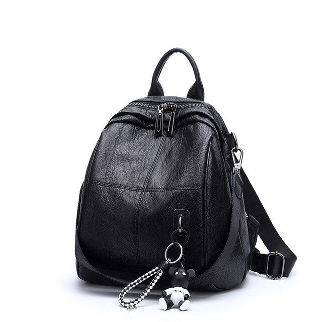 Teen Backpack Women Bag Pu Leather Backpacks Travel Multifunctional School Bags Bear Ornaments 2018 New Back Pack - LiveTrendsX