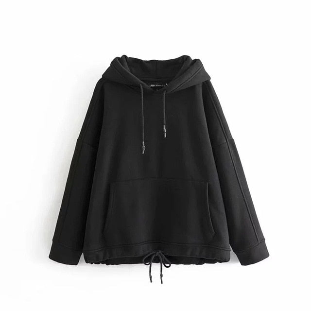 Women Harajuku Cotton Hoodies Solid Patchwork Pockets Regular Oversize Sweatshirt Plus Size Tops Hoodies - LiveTrendsX