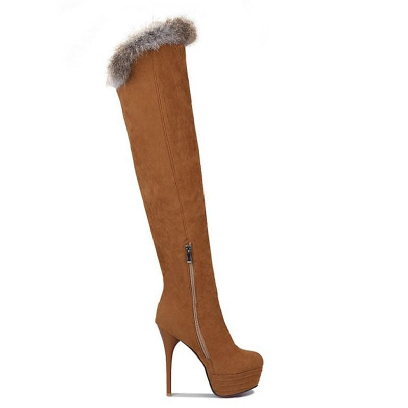 レディース プラットフォーム ハイヒール ブーツ オーバーニー