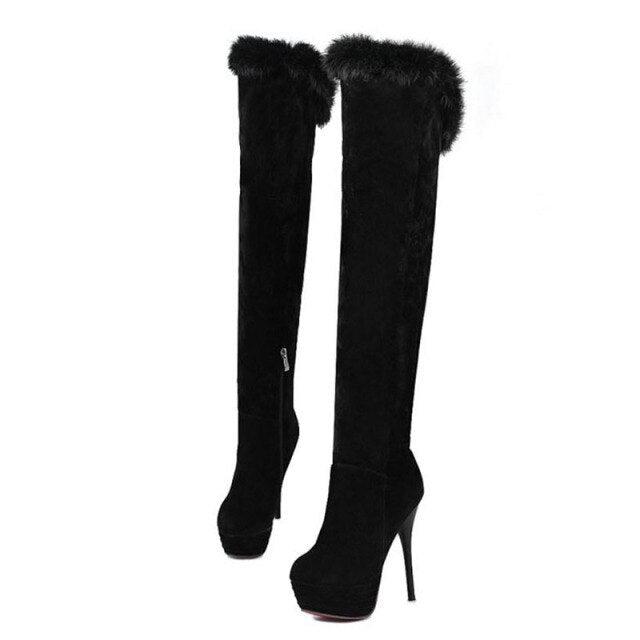 レディース プラットフォーム ハイヒール ブーツ オーバーニー