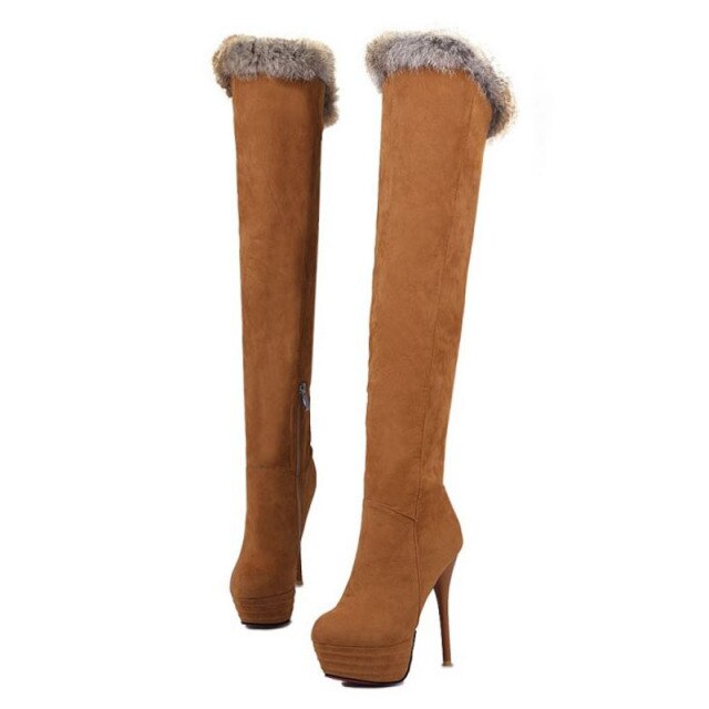 レディース プラットフォーム ハイヒール ブーツ オーバーニー