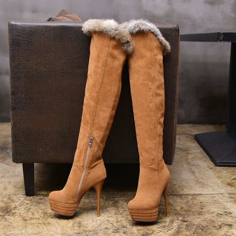 レディース プラットフォーム ハイヒール ブーツ オーバーニー