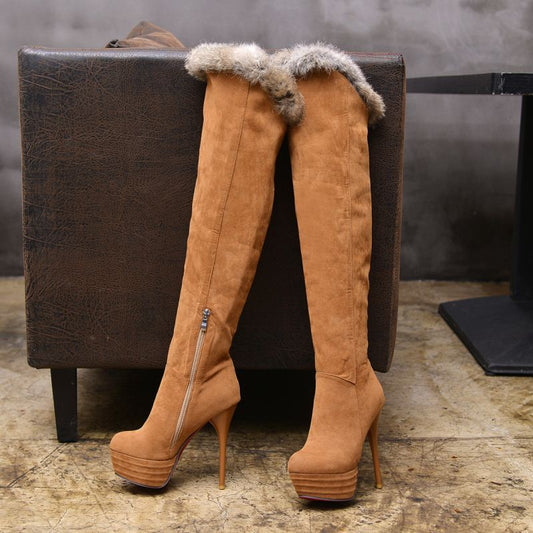 レディース プラットフォーム ハイヒール ブーツ オーバーニー