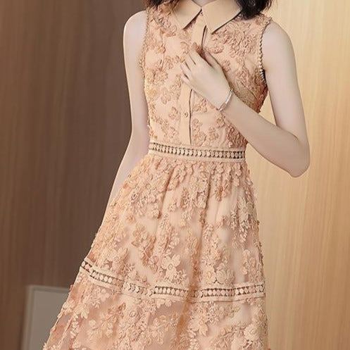 Shirt dress in the long temperament new summer sleeveless embroidery mesh gauze skirt - LiveTrendsX