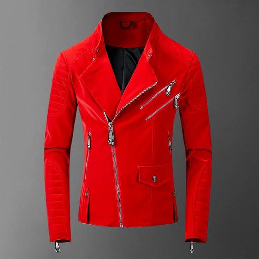 Skull Bonded Leather Red Jackets Men High Street Style Turn-down Neck Streetwear Mens Jackets and Coats Casacas Para Hombre - LiveTrendsX