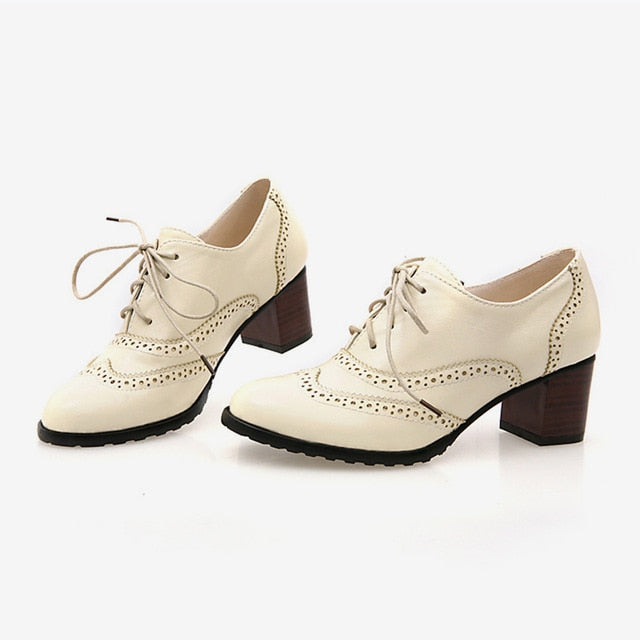New Autumn Women Shallow Brogue Shoes Vintage Chunky Heel Cut Out Oxford Shoes Lace Up Female Fashion Elegant Ladies Short Boot - LiveTrendsX