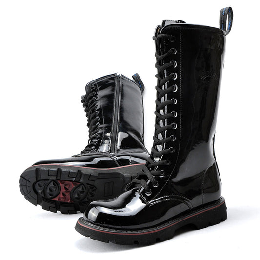 Army Boots Men High Boots  Patent Leather Glossy Black Cowboy Night Club Punk Boots Male Shoes Motorcycle Botas Hombre Hot - LiveTrendsX
