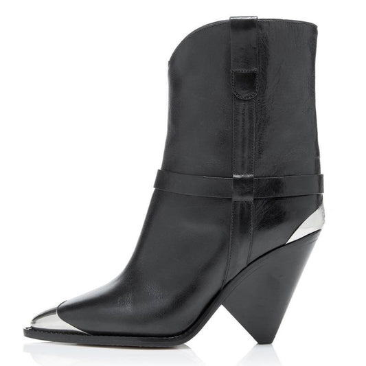 BuonoScarpe Real Leather Ankle Boots Women Metal Pointed Toe Rivet Tassel Strange High Heel Boots Woman Fashion Martin Boots2019 - LiveTrendsX