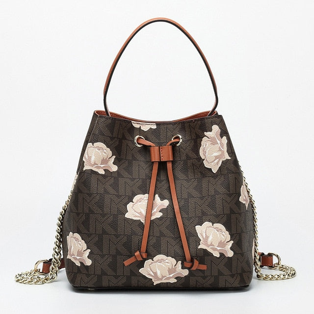 Classic style fashion brand bucket women bag Floral designer shoulder bags cross body top-handle handbag genuine leather - LiveTrendsX