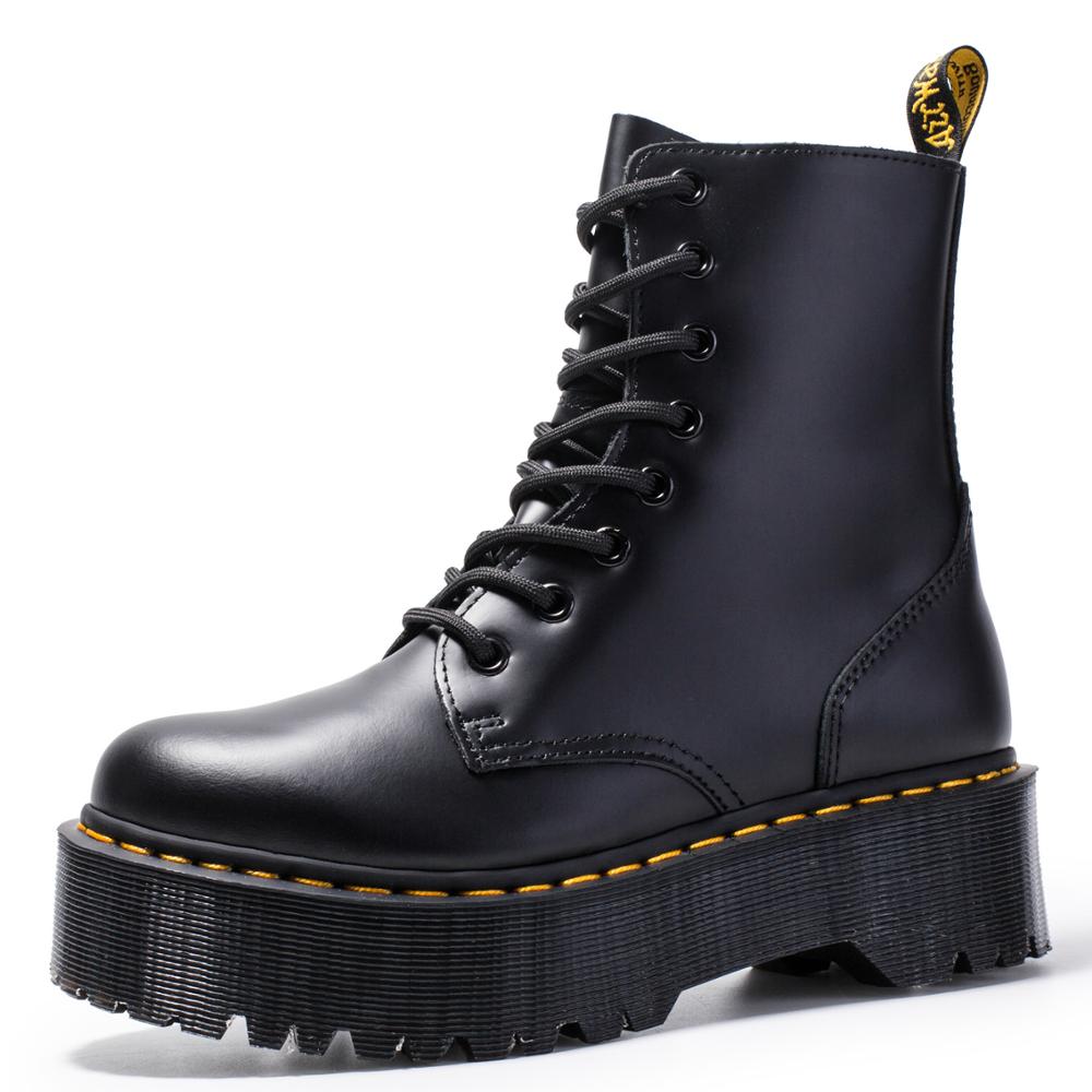 Size34-41 Chunky Motorcycle Boots For Women Autumn 2019 Fashion Round Toe Lace-up Combat Boots Ladies Shoes - LiveTrendsX