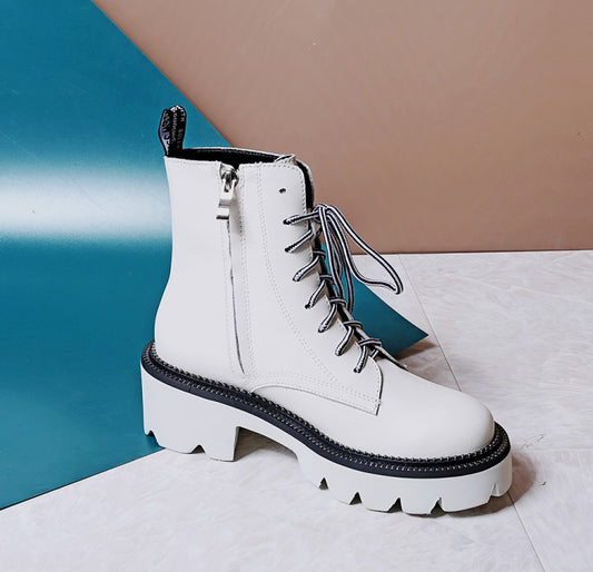 Women's Female Ankle Boots Flat Shoes Winter Genuine Leather Lace Up Shoes Punk Plus Riding Botines Mujer - LiveTrendsX