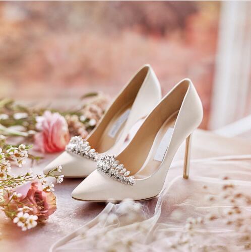 women white wedding thin high heels pumps lady pointed toe crystal shoes  bride white high heel wedding shoes - LiveTrendsX