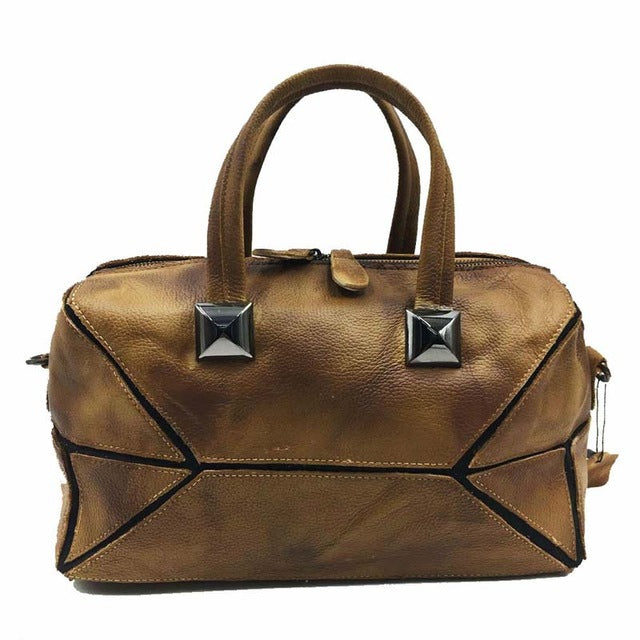 New hand-brushed color female bag the first layer of leather handbag oblique bag retro leather bag - LiveTrendsX