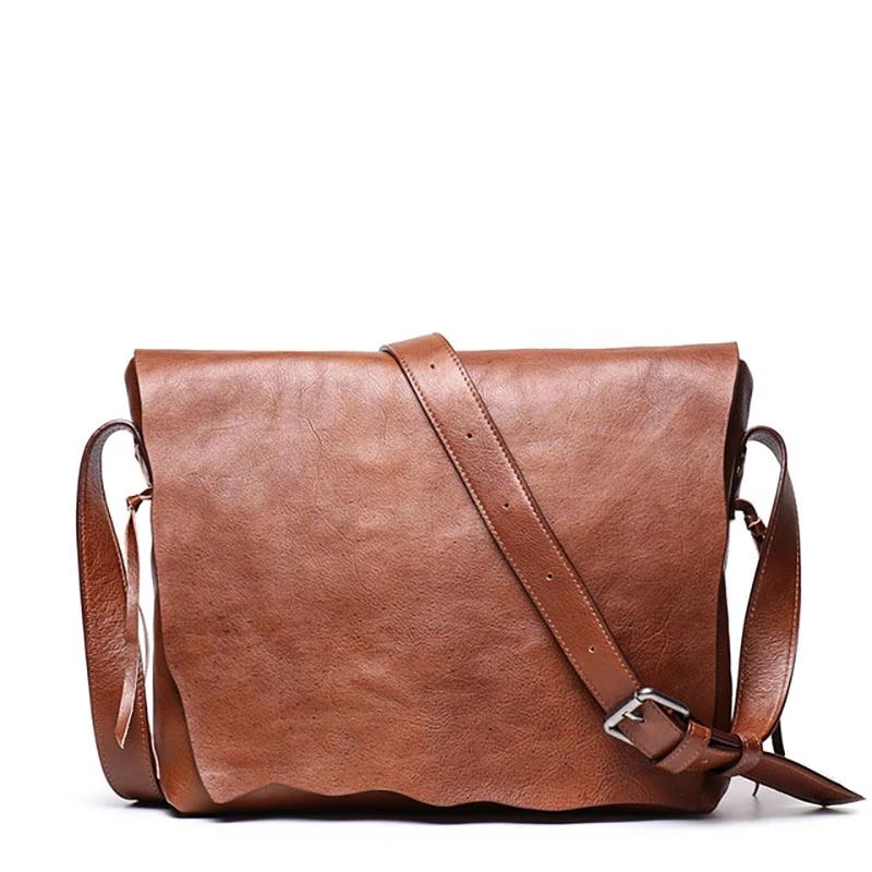 Simple retro to do the old hand wipe color planted tannage cowhide shoulder Messenger bag fashion personality leather po - LiveTrendsX