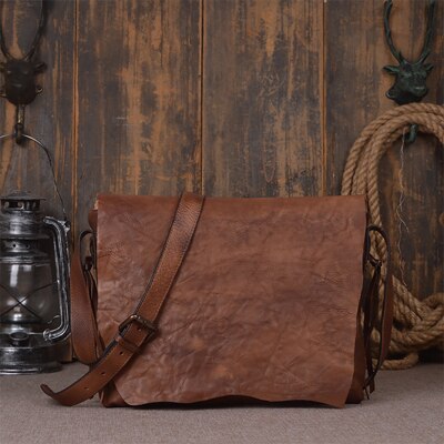 Simple retro to do the old hand wipe color planted tannage cowhide shoulder Messenger bag fashion personality leather po - LiveTrendsX