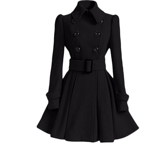 Autumn winter women's woolen coat fashion slim long belt belt solid warm woolen coat female streetwear - LiveTrendsX