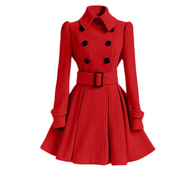 Autumn winter women's woolen coat fashion slim long belt belt solid warm woolen coat female streetwear - LiveTrendsX