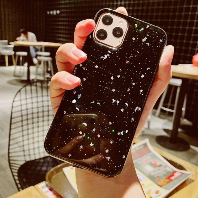 For Apple iPhone 6 6s 7 8 Plus 11 Pro 10 X XS XR Max Bling Glitter Star Moon Sparkle Sequins Soft Clear Silicone TPU Case Cover - LiveTrendsX