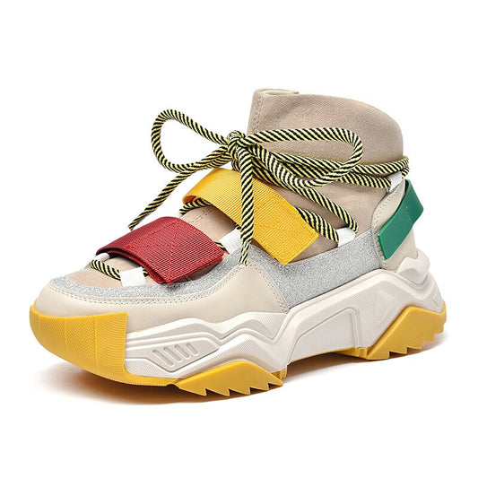 New Sneakers Women Platform White Sneakers Horsehair Shoes Casual Boots Breathable Soft Woman Chunky Shoes OLD DAD SHOES - LiveTrendsX