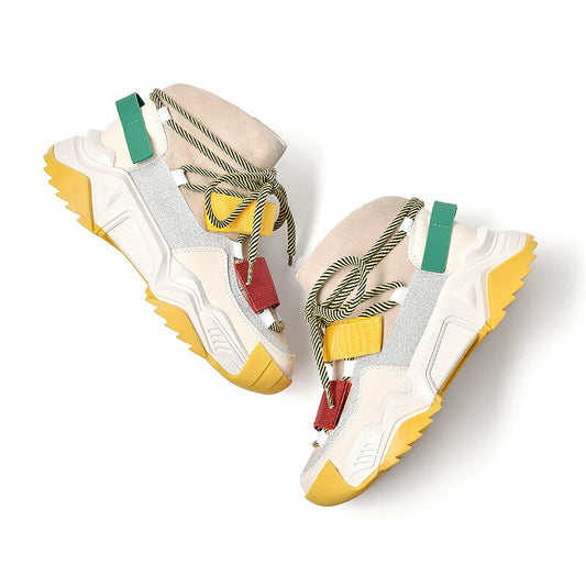 New Sneakers Women Platform White Sneakers Horsehair Shoes Casual Boots Breathable Soft Woman Chunky Shoes OLD DAD SHOES - LiveTrendsX