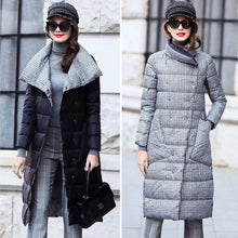 Load image into Gallery viewer, Double Sided Women&#39;s Down Jacket Long Winter Turtleneck White Duck Down Coat Female Double Breasted Plus size Warm Plaid Parkas - LiveTrendsX
