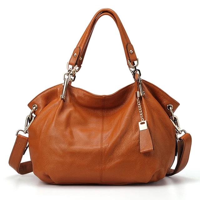 Genuine Leather Hobo handbags for Women 2019 Qiwang Designer Large Shoulder Tote Bags Brown Leather Top-handle Lady Hand Bags - LiveTrendsX
