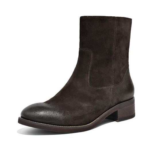 Women Boots Fashion Brand Genuine Leather Cow Suede Zipper Ankle Length Lady Shoes Top Quality Shoes Handmade - LiveTrendsX