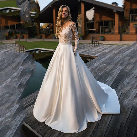Wedding Dress 2019 Long Sleeves Beach Bride Dress Appliques Lace  Sexy See Through Back White Ivory Wedding Gown - LiveTrendsX