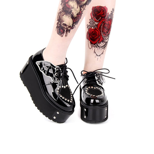 Japanese Harajuku Gothic Punk Lolita Autumn Winter Girls Shoes Thick Heel Platform  Lace-up Shoes - LiveTrendsX